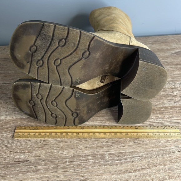 Vintage Y2K Transit Tan Suede Chunky Over Ankle Boots Square Toe Block Heel 38 - Picture 7 of 11